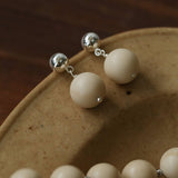 Silver Bead White Fossil Drop Earrings - floysun