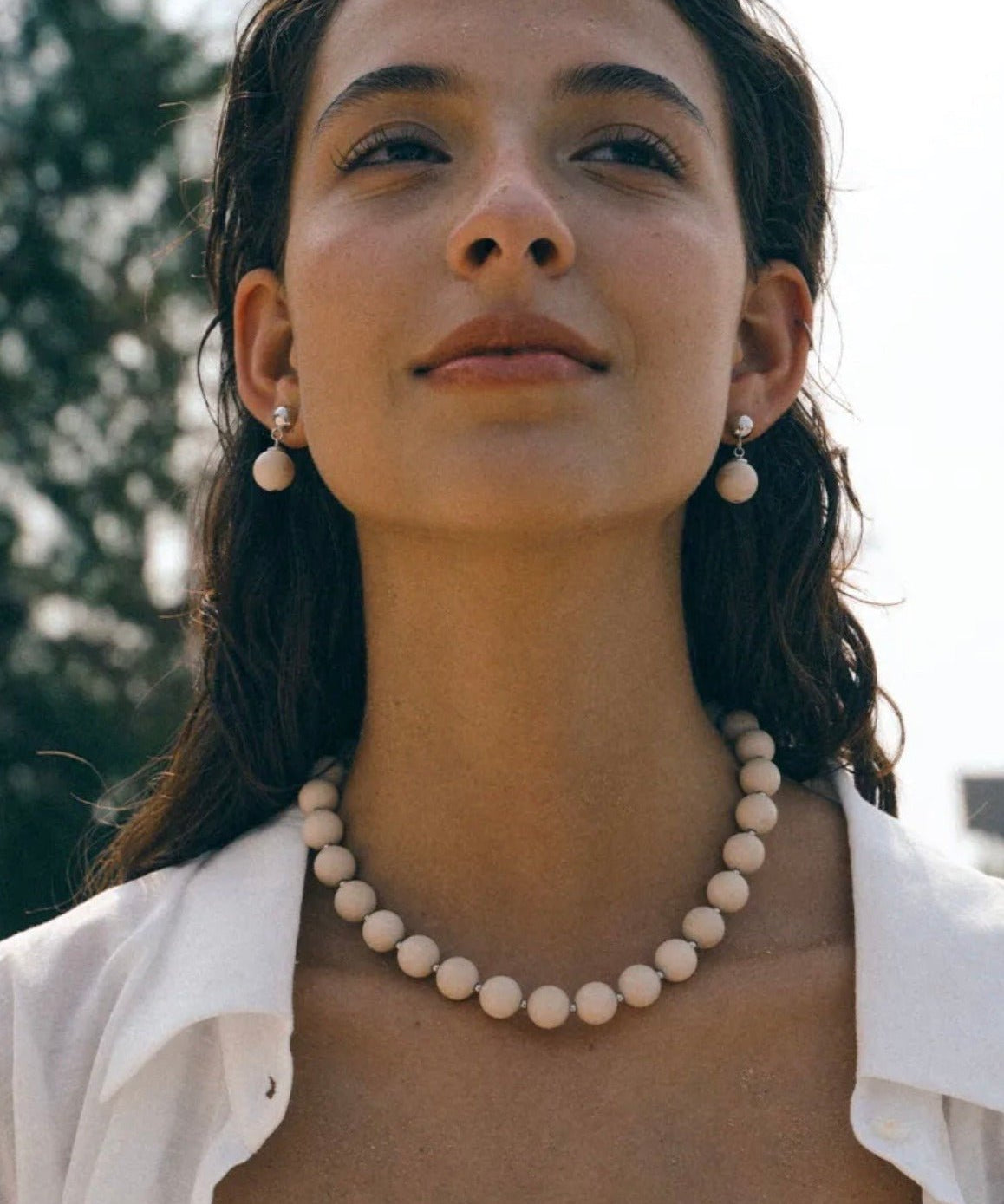 Silver Bead White Fossil Drop Earrings - floysun