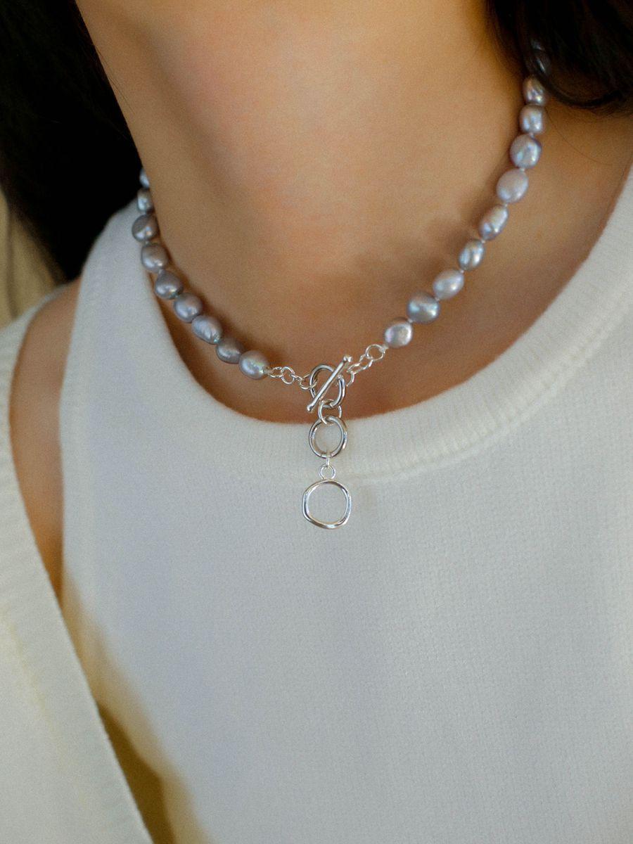 Silver Gray Freshwater Pearls Short OT Buckle Necklaces - floysun