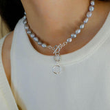 Silver Gray Freshwater Pearls Short OT Buckle Necklaces - floysun