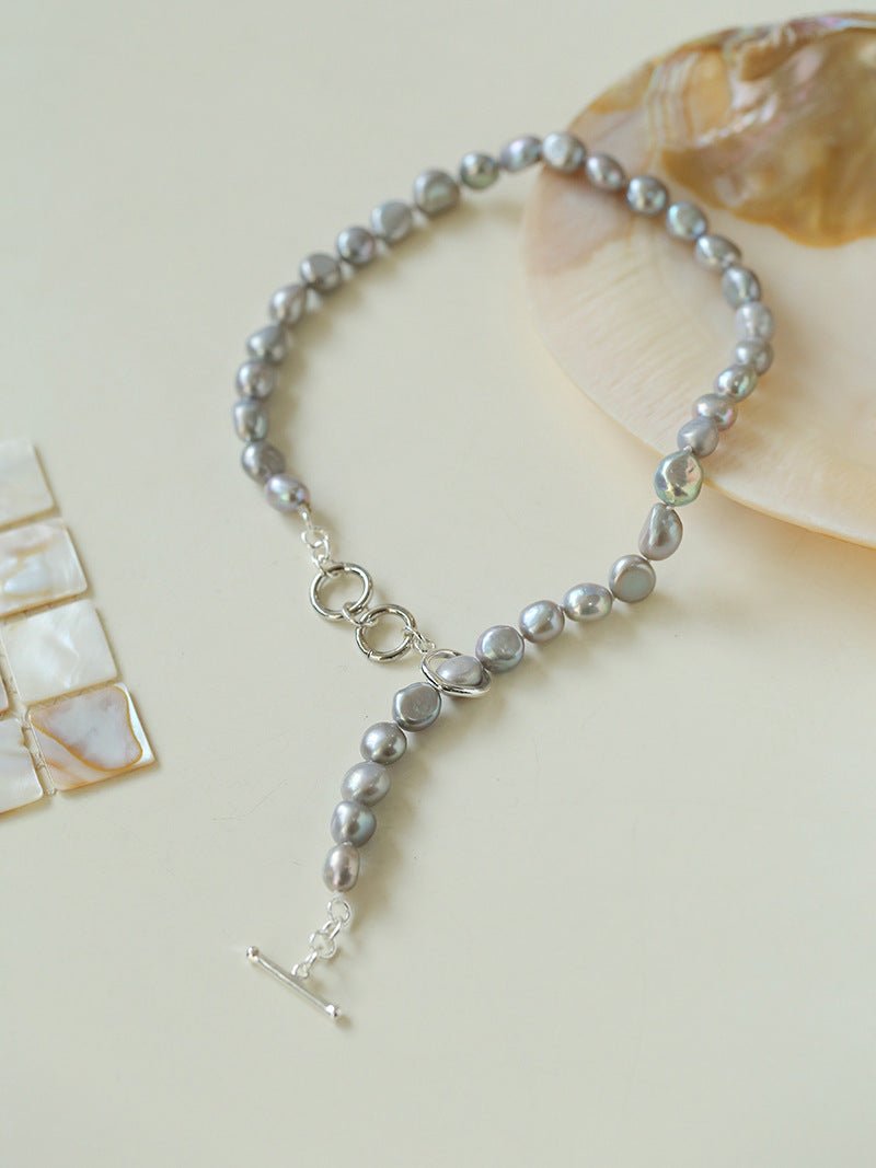 Silver Gray Freshwater Pearls Short OT Buckle Necklaces - floysun