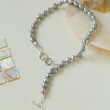 Silver Gray Freshwater Pearls Short OT Buckle Necklaces - floysun