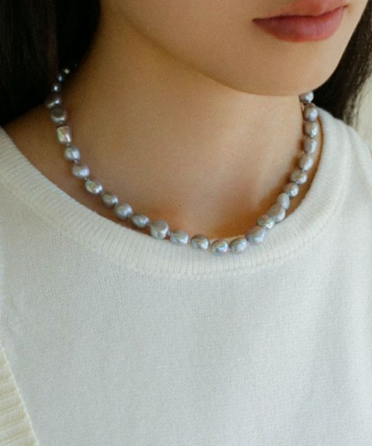 Silver Gray Freshwater Pearls Short OT Buckle Necklaces - floysun