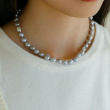 Silver Gray Freshwater Pearls Short OT Buckle Necklaces - floysun