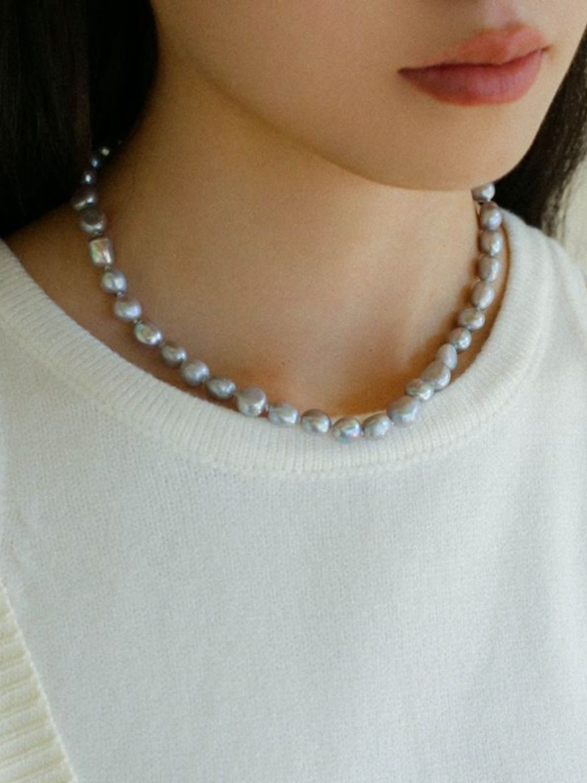 Silver Gray Freshwater Pearls Short OT Buckle Necklaces - floysun