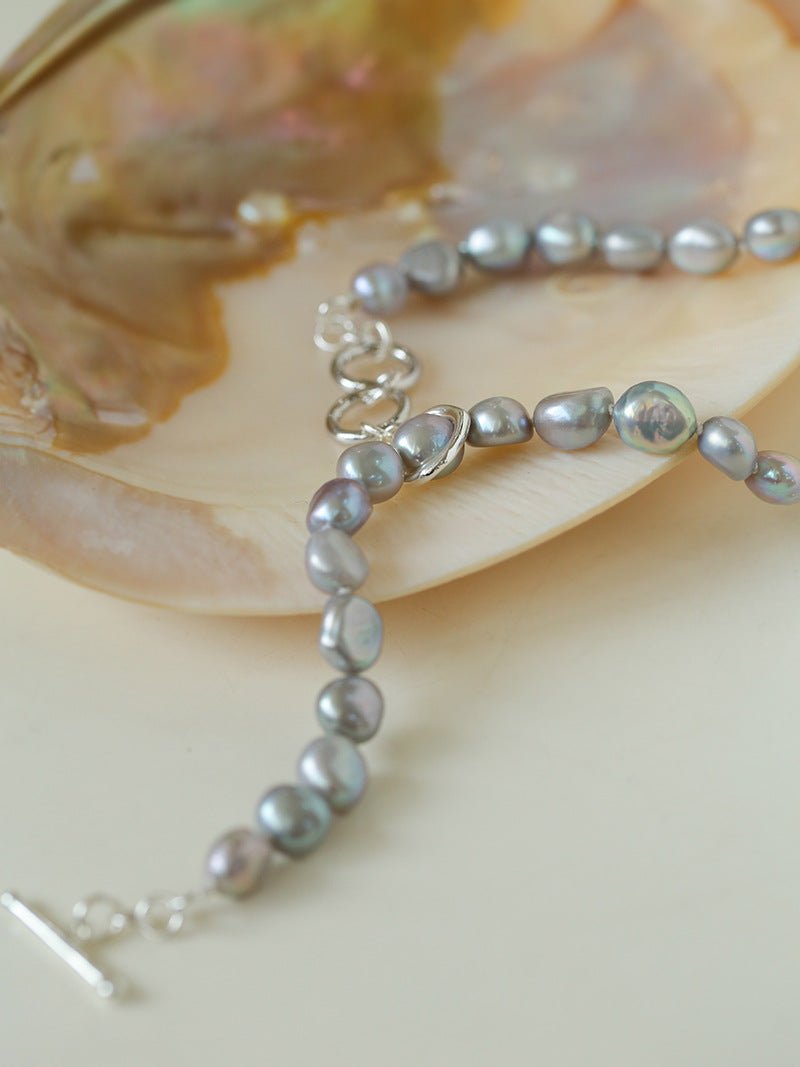 Silver Gray Freshwater Pearls Short OT Buckle Necklaces - floysun