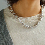 Silver Gray Freshwater Pearls Short OT Buckle Necklaces - floysun