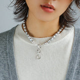 Silver Gray Freshwater Pearls Short OT Buckle Necklaces - floysun