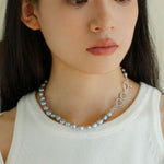 Silver Gray Freshwater Pearls Short OT Buckle Necklaces - floysun