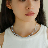 Silver Gray Freshwater Pearls Short OT Buckle Necklaces - floysun