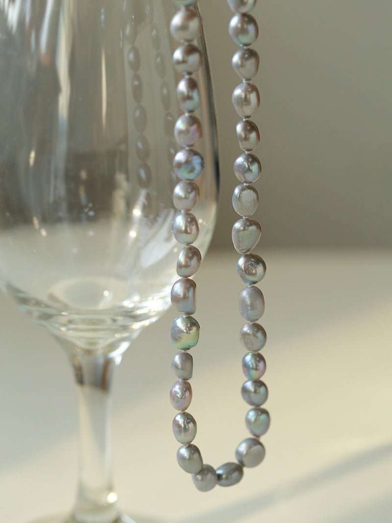 Silver Gray Freshwater Pearls Short OT Buckle Necklaces - floysun