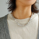 Silver Gray Freshwater Pearls Short OT Buckle Necklaces - floysun