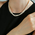 Silver Shards Double - Layer Pearl Necklace - floysun