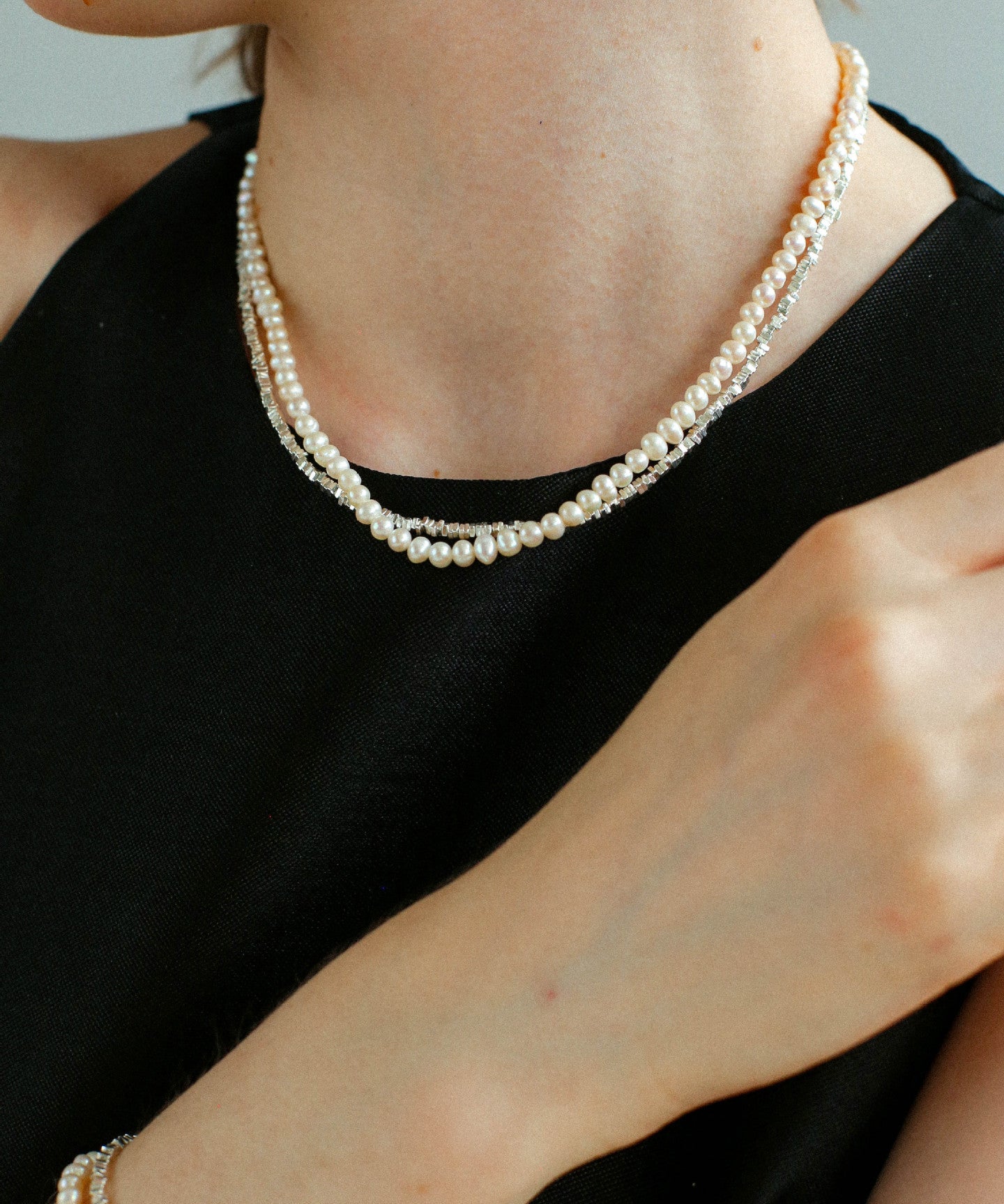 Silver Shards Double - Layer Pearl Necklace - floysun