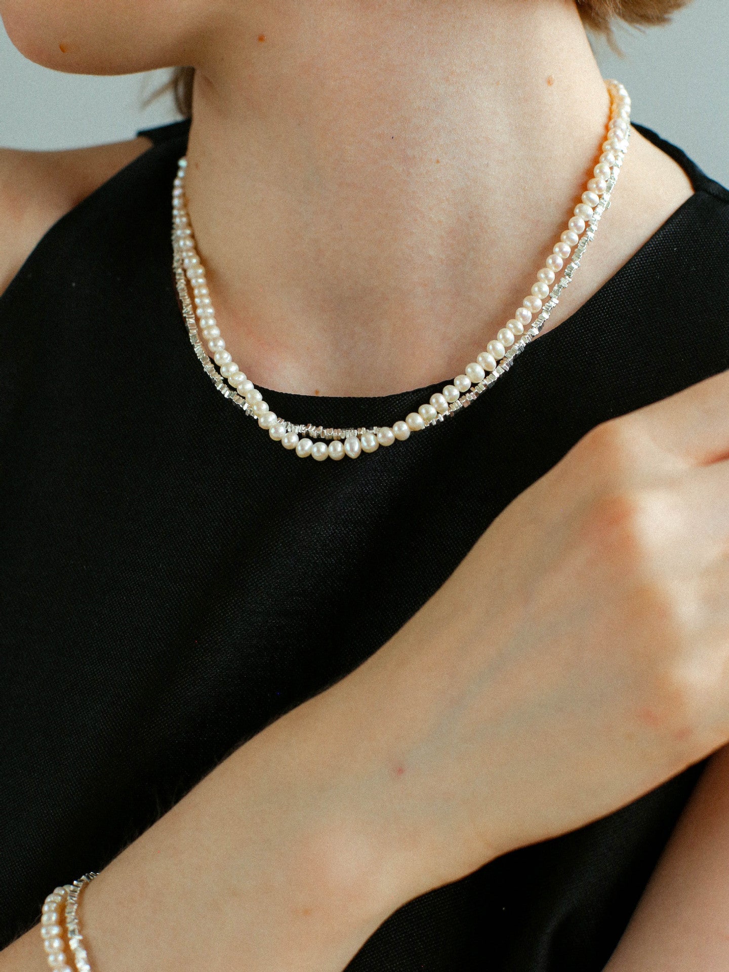 Silver Shards Double - Layer Pearl Necklace - floysun