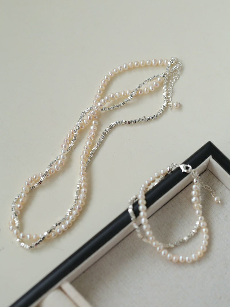 Silver Shards Double - Layer Pearl Necklace - floysun