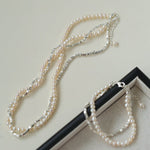 Silver Shards Double - Layer Pearl Necklace - floysun