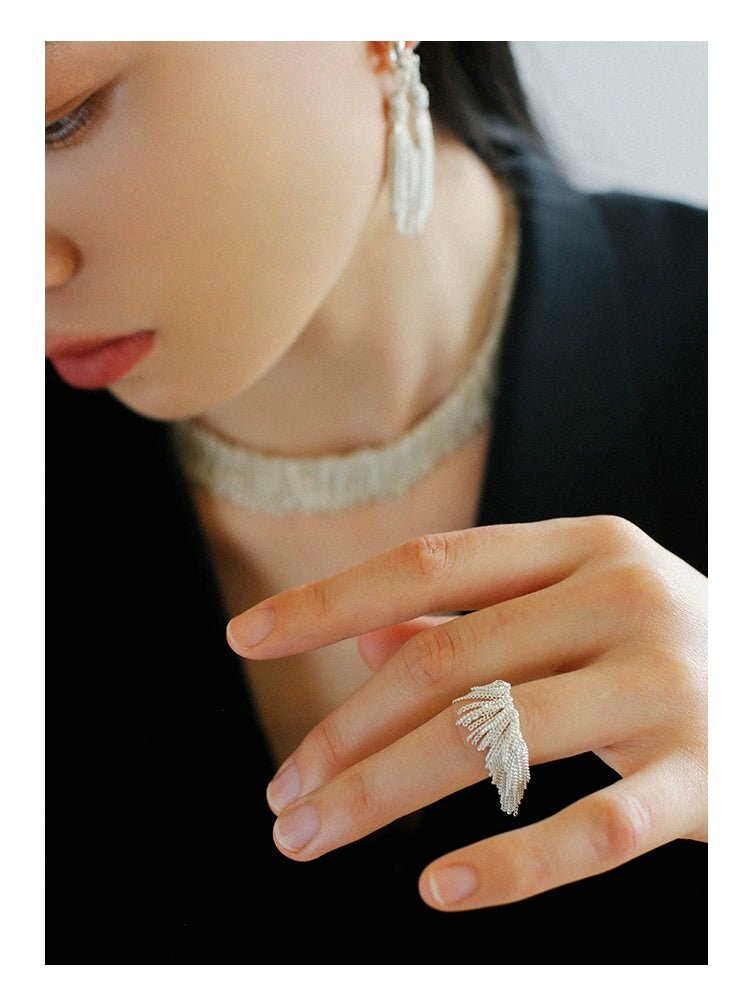 Silver Shining Galaxy Waterfall Tassel Ring - floysun