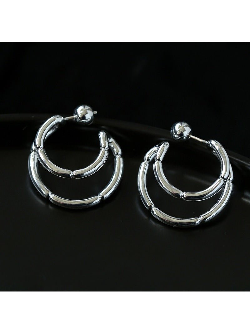 Simple Double - layer Bamboo C Shape Earrings - floysun