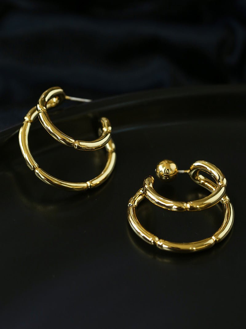 Simple Double - layer Bamboo C Shape Earrings - floysun