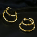 Simple Double - layer Bamboo C Shape Earrings - floysun