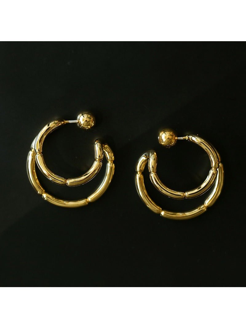 Simple Double - layer Bamboo C Shape Earrings - floysun