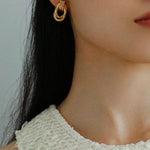 Simple Double Oval Striped Earrings Gold - floysun