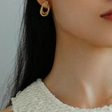 Simple Double Oval Striped Earrings Gold - floysun