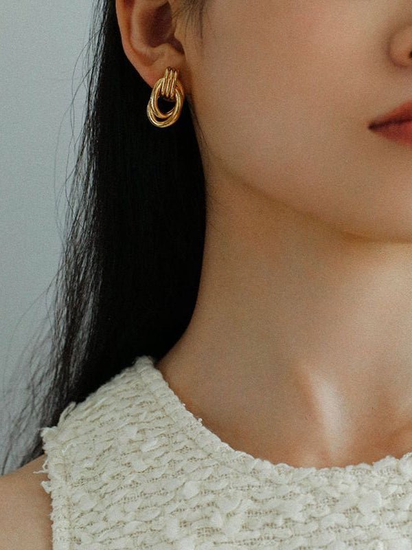 Simple Double Oval Striped Earrings Gold - floysun