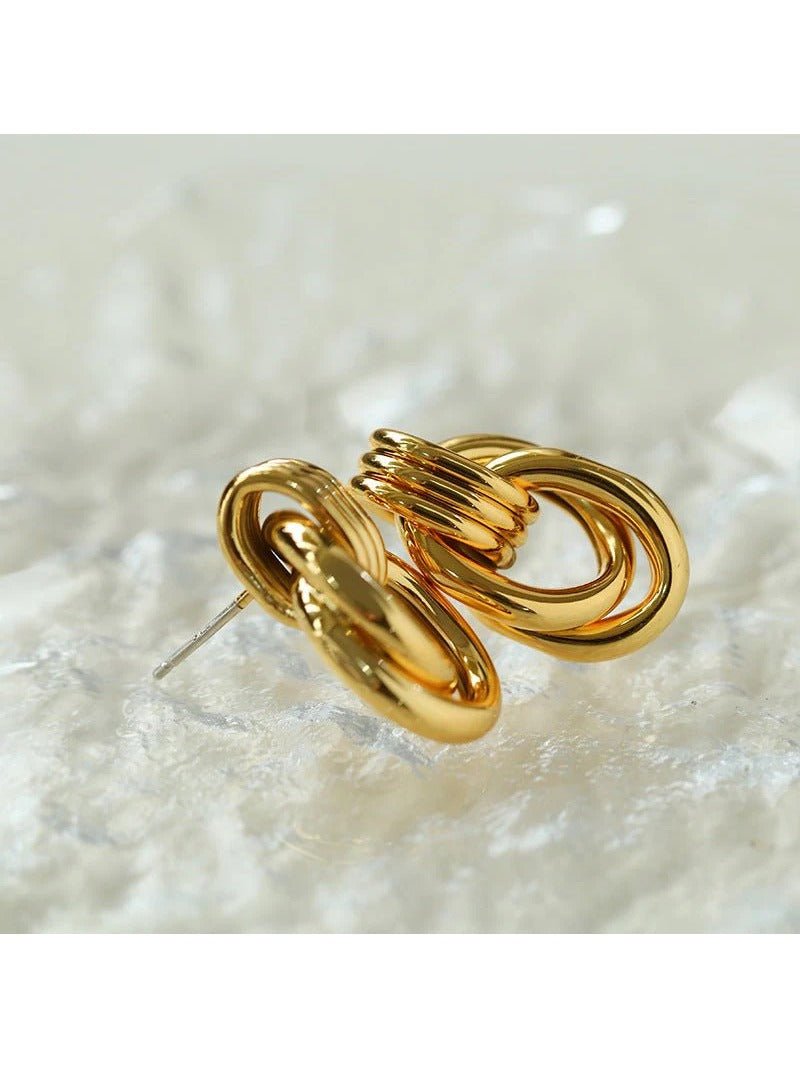 Simple Double Oval Striped Earrings Gold - floysun