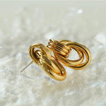 Simple Double Oval Striped Earrings Gold - floysun