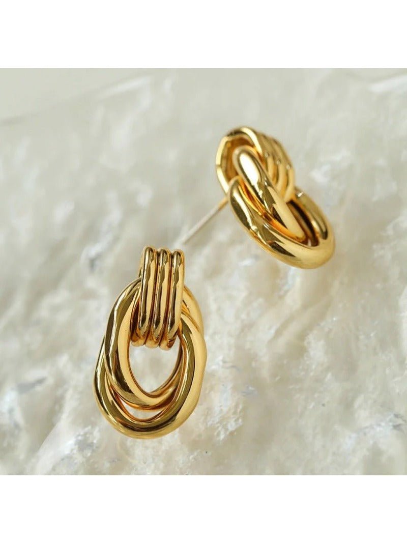 Simple Double Oval Striped Earrings Gold - floysun