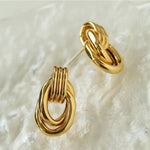 Simple Double Oval Striped Earrings Gold - floysun