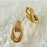 Simple Double Oval Striped Earrings Gold - floysun