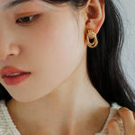 Simple Double Oval Striped Earrings Gold - floysun