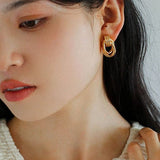 Simple Double Oval Striped Earrings Gold - floysun