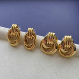 Simple Double Oval Striped Earrings Gold - floysun