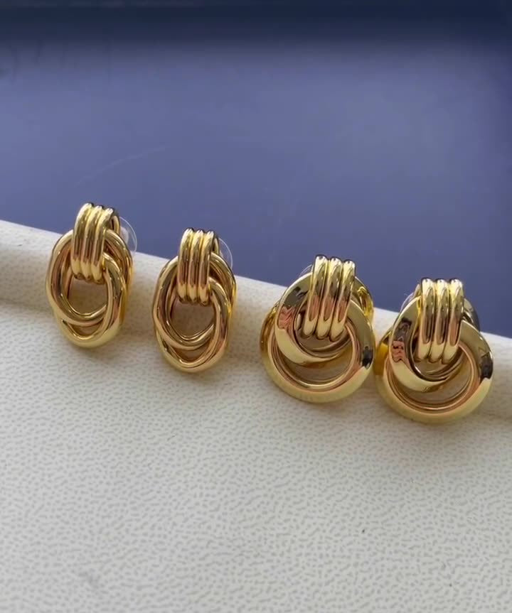 Simple Double Oval Striped Earrings Gold - floysun