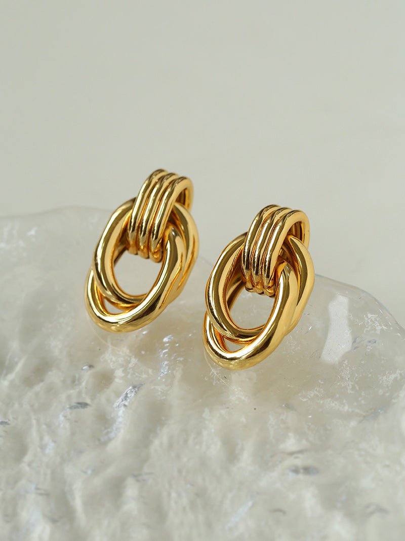 Simple Double Oval Striped Earrings Gold - floysun