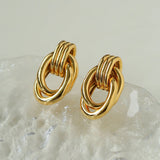 Simple Double Oval Striped Earrings Gold - floysun