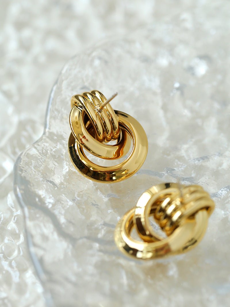 Simple Double Oval Striped Earrings Gold - floysun