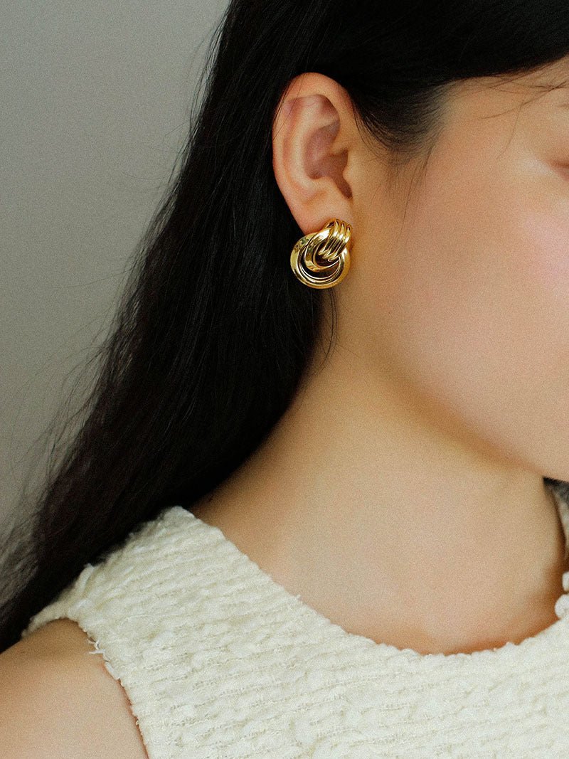 Simple Double Oval Striped Earrings Gold - floysun