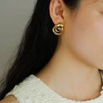 Simple Double Oval Striped Earrings Gold - floysun