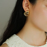 Simple Double Oval Striped Earrings Gold - floysun