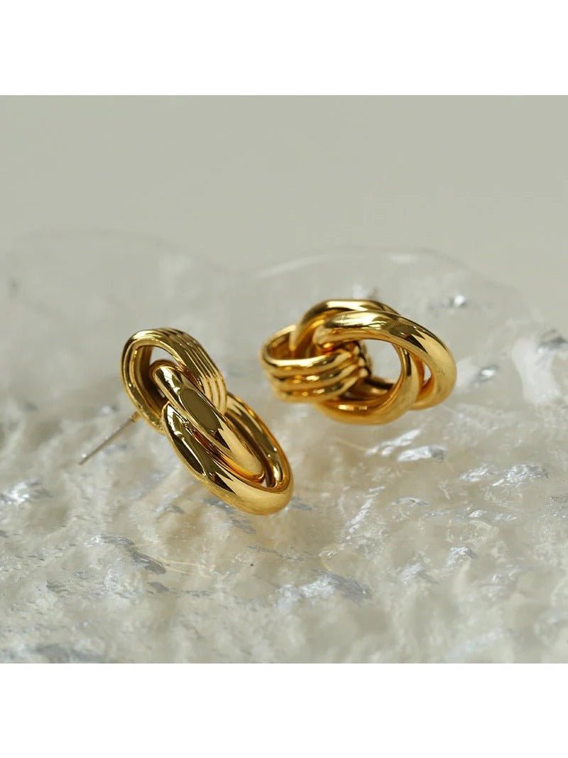 Simple Double Oval Striped Earrings Gold - floysun