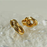 Simple Double Oval Striped Earrings Gold - floysun