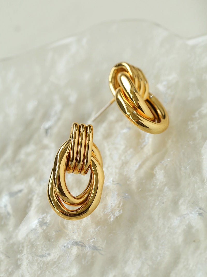 Simple Double Oval Striped Earrings Gold - floysun