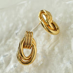 Simple Double Oval Striped Earrings Gold - floysun