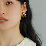 Simple Double Oval Striped Earrings Gold - floysun