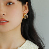 Simple Double Oval Striped Earrings Gold - floysun